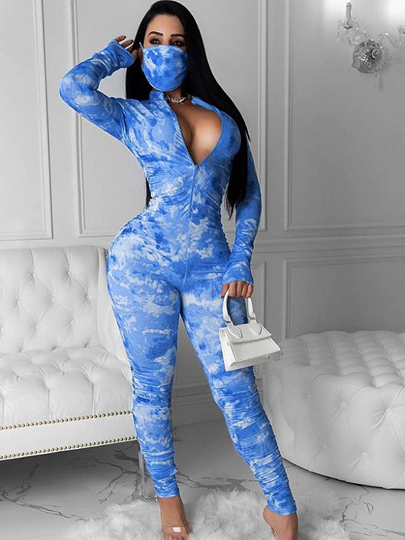 Hüftschwingender Tie-Dye-Jumpsuit mit Schrumpf-Faltung ST250