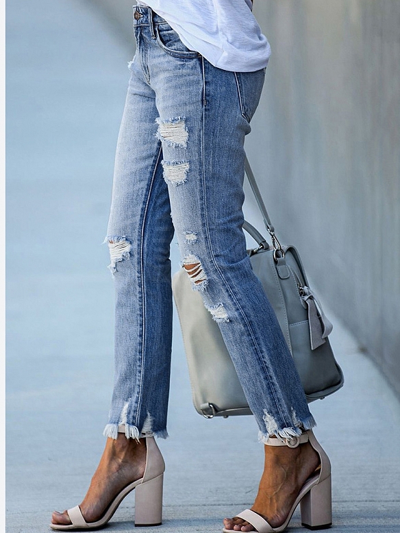Zerfetzte Raw Saum Jeans HS927