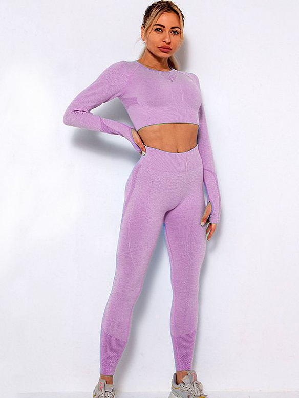 Atmungsaktive gestrickt nahtlose Yoga-Anzug lange Ärmel Set ST228 