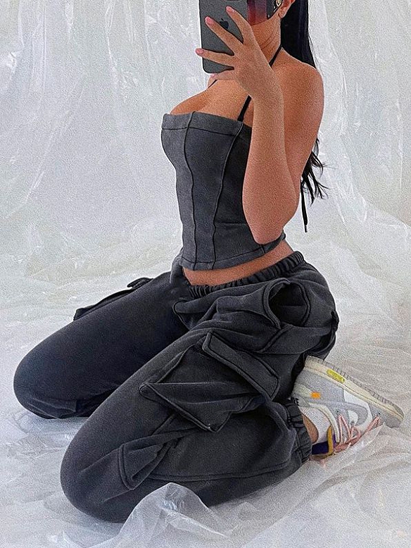 Korsett und schlanker Body mit gesmokter Arbeitshose, Set ST267