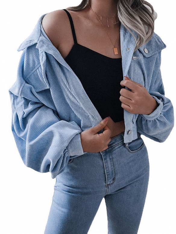 Langärmelige, lässige, kurze Jacke aus Kord　FT243