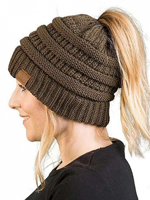 Damen Gestrickt verdicken Hut Mit Zöpfen Loch Loop  AS007