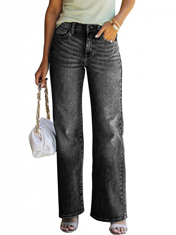 Locker sitzende Jeanshose mit weitem Bein und hohem Stretchanteil HS977