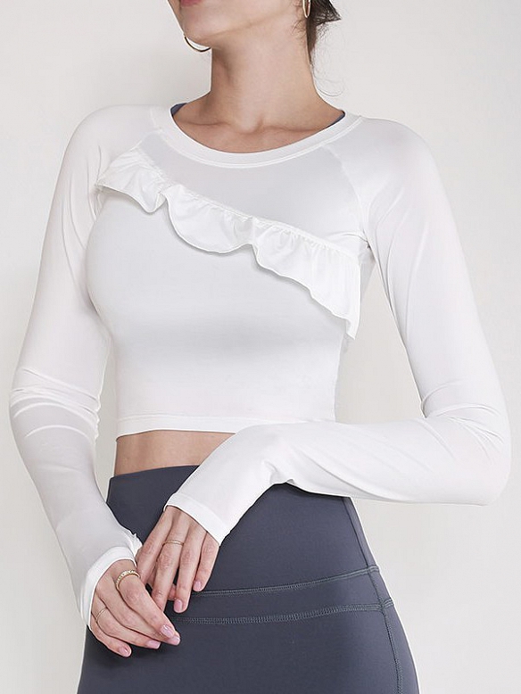Damen Langärmliges Yoga Shirt Crop Top FT106