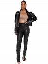 Skinny plissierte PU-Lederhose HS835