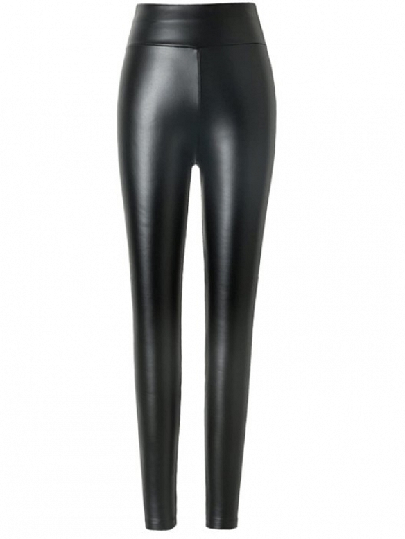 Damen Hohe Taille Hüfthoch PU Sport Leggings HS407