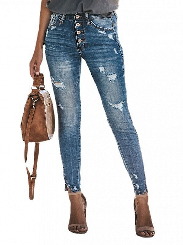 Damen-Denim-Hose mit zerrissenen Löchern HS961