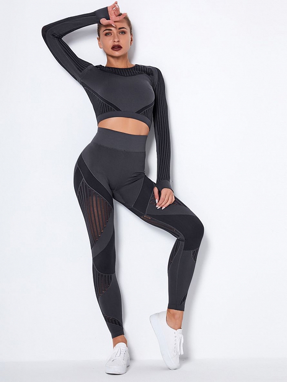 Nahtlos ausgeschnittenes, feuchtigkeitstransportierendes Yoga-Langarmset  ST222