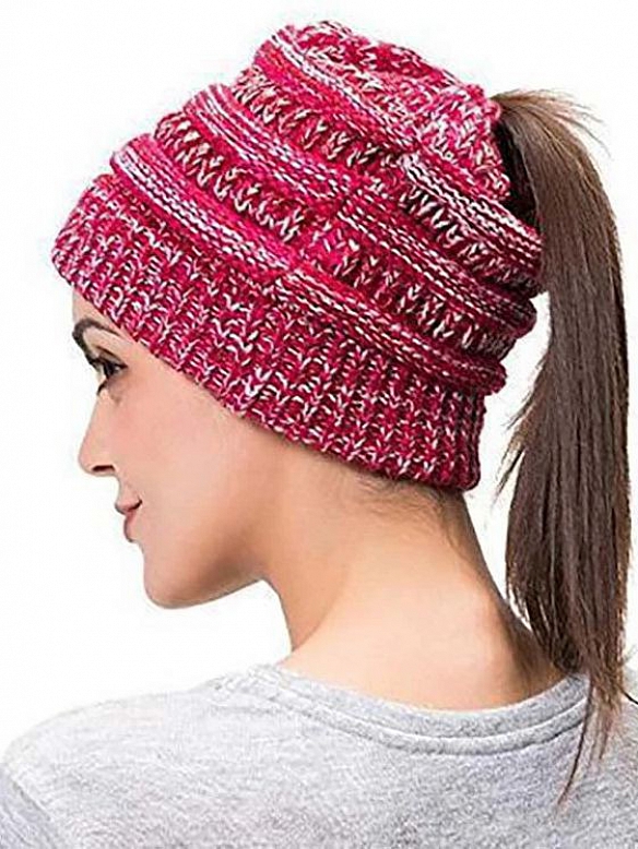 Damen Gestrickt verdicken Hut Mit Zöpfen Loch Loop  AS007