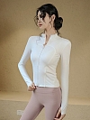 Top Women's Stand Up Neck Zip Shirt Running Gym Long Sleeve PF022