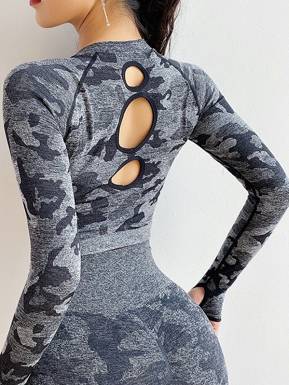 Damen Langärmliges Sport Shirt Crop Top FT081