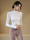 Top Women's Stand Up Neck Zip Shirt Running Gym Long Sleeve PF022