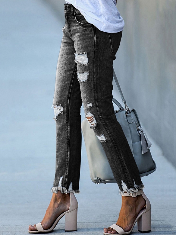 Zerfetzte Raw Saum Jeans HS927