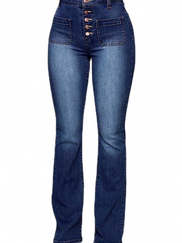 Knopf aufgesetzte Taschen gewaschene Hose Jeans HS938