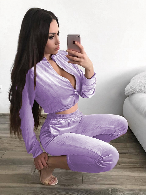 Damen Velours Freizeitanzug Sportanzug ST147