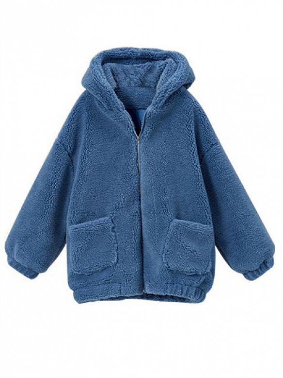 Damen Sport Kapuzenjacke Teddy Fleece Plüschjacke mit Seitentaschen  FT188