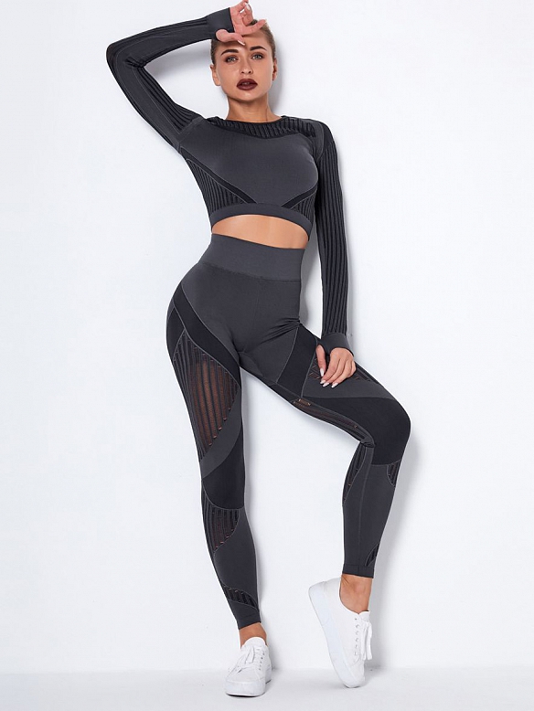 Nahtlos ausgeschnittenes, feuchtigkeitstransportierendes Yoga-Set ST215