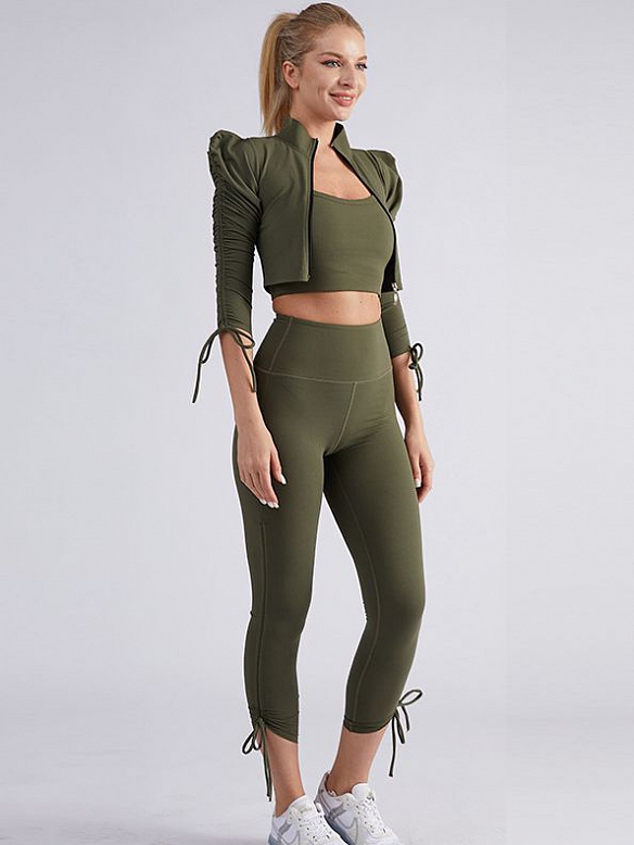 Bubble Langarm-Zip-up-Jacke Jogginghose Workout-Set  ST211