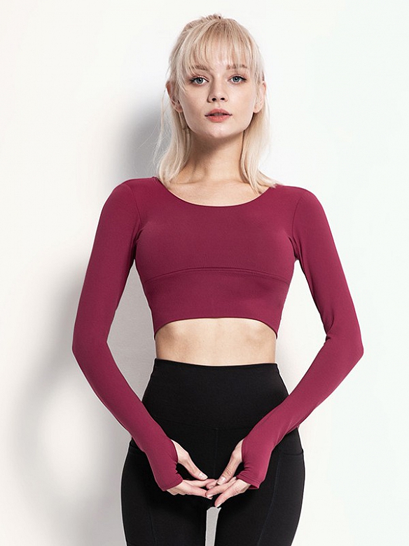 Fitness Langarm Oberteil Top Crop Top FT014