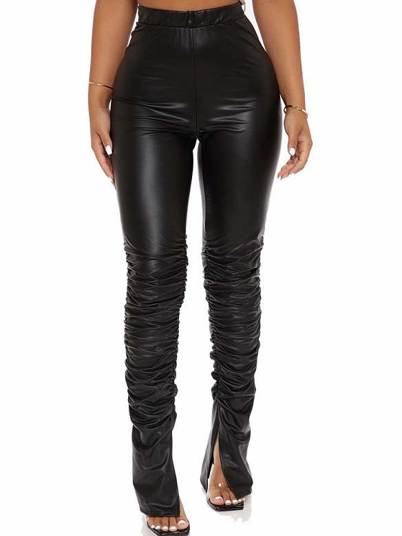 Skinny plissierte PU-Lederhose HS835