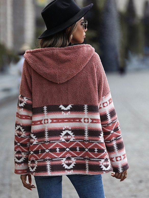 Langarm mit Kapuze Geometrische Cowl Knopf Mitte Länge Reversible Organdy Jacke FT287