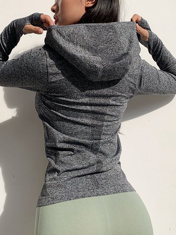 Damen Langarm Sporttop Sportshirt mit Hut FT180