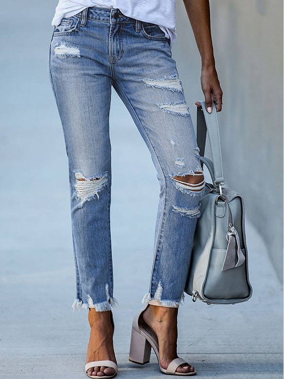 Zerfetzte Raw Saum Jeans HS927