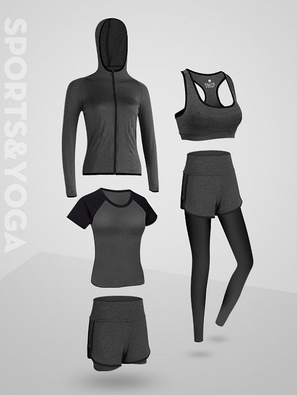 YOGA KLEIDUNG ANZUG 5ER-SET TRAININGSANZUG LAUFBEKLEIDUNG GYM FITNESS KLEIDUNG  ST096 