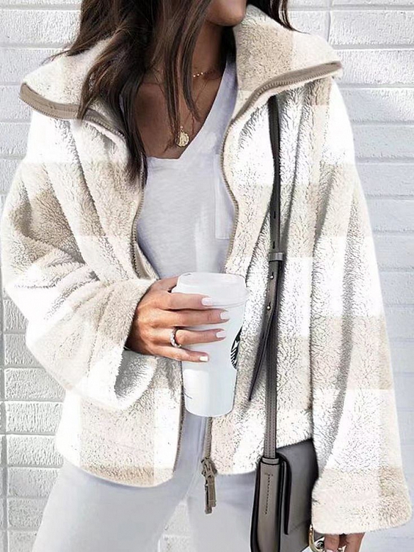 Doppelseitige Jacke aus Plüsch-Karo　FT242