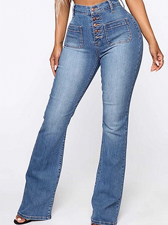 Knopf aufgesetzte Taschen gewaschene Hose Jeans HS938