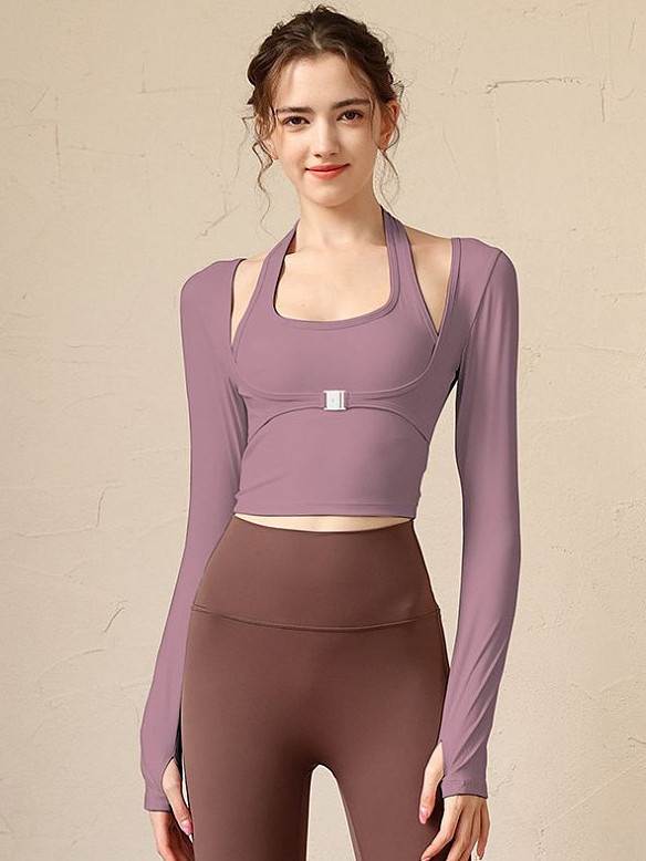 Femininer Ausschnitt Fake Zweiteiler Yoga Top  FT247