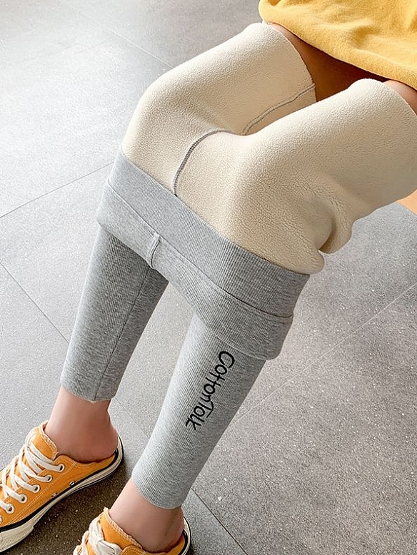 Hochtaillierte, eng anliegende Hose aus verdickter Fleece-Baumwolle HS843