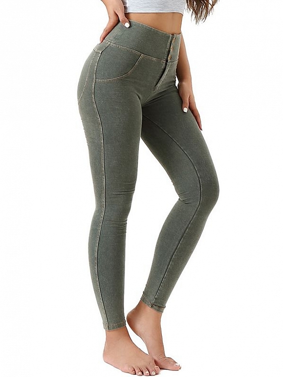 Faux Denim Stretch Peach Yoga Pants HS873