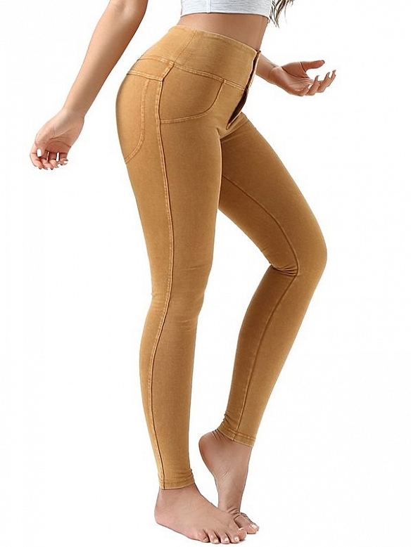 Faux Denim Stretch Peach Yoga Pants HS873