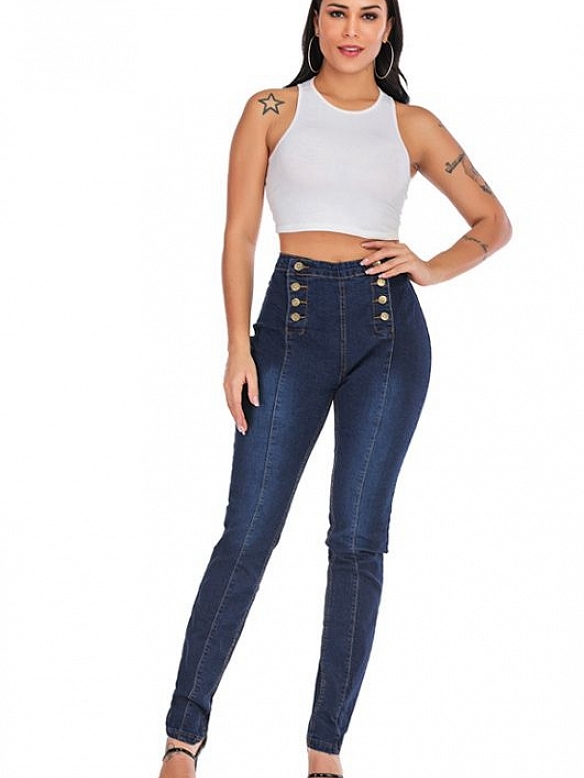 Zweireihige zerrissene Stretch-Damenhose HS935