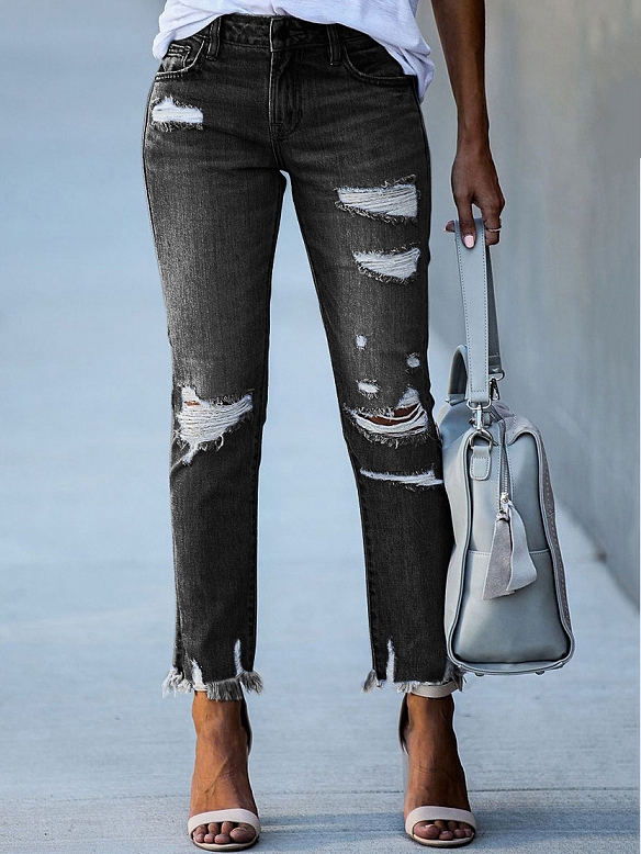 Zerfetzte Raw Saum Jeans HS927