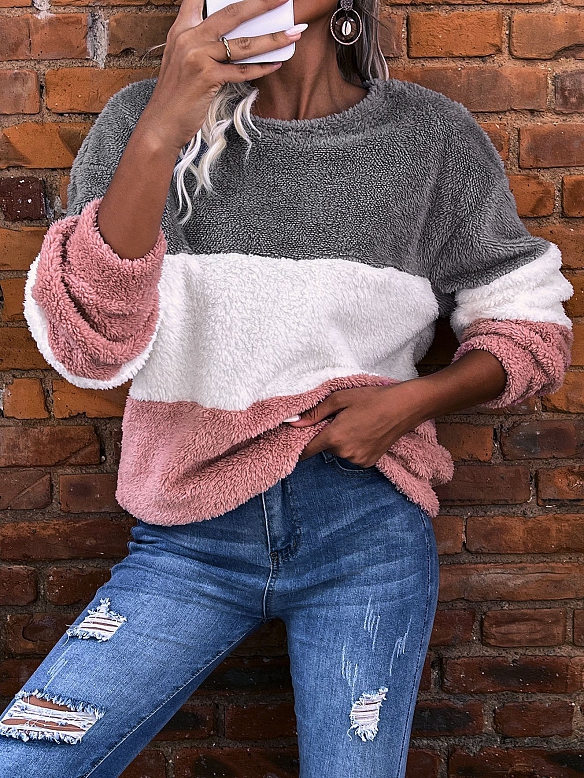 Pullover aus Flanell mit Rundhalsausschnitt für Frauen FT238