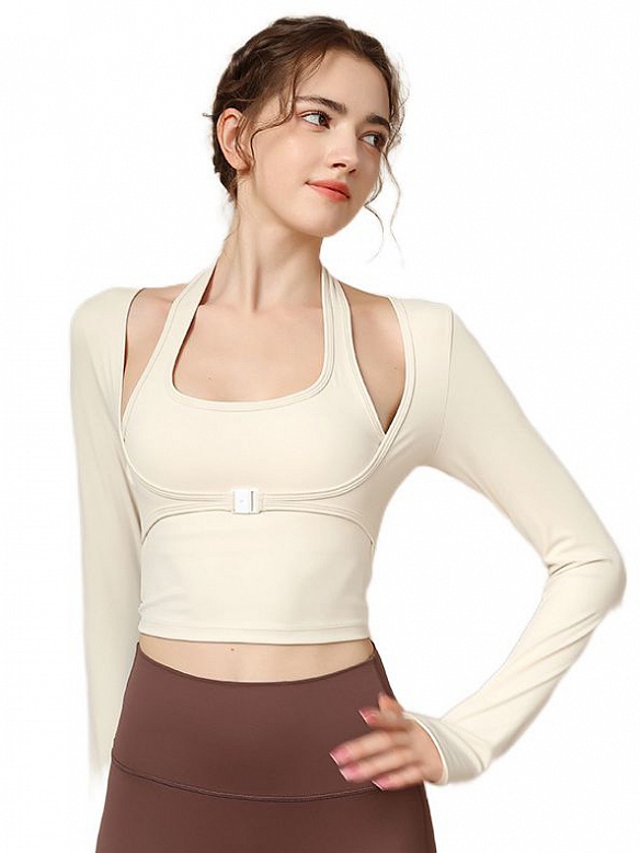 Femininer Ausschnitt Fake Zweiteiler Yoga Top  FT247