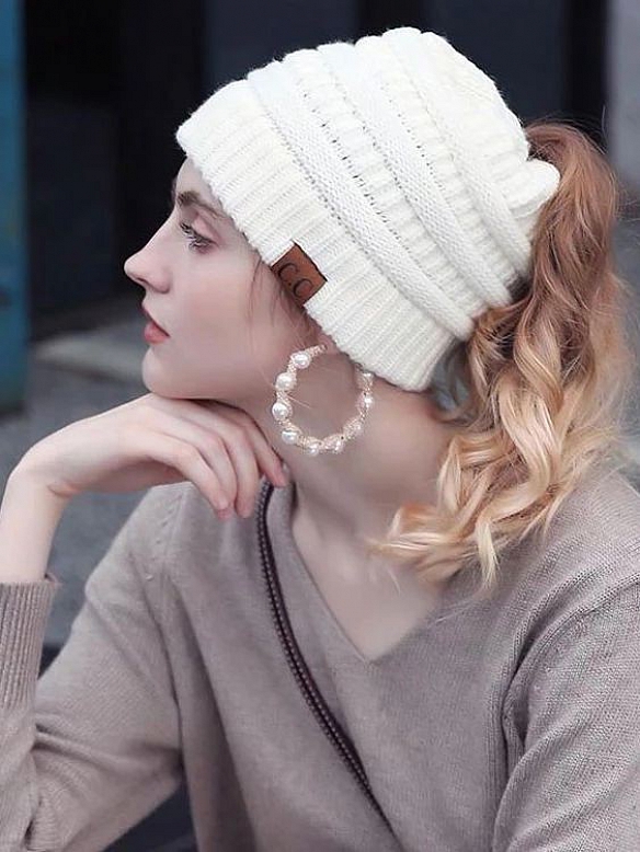 Damen Gestrickt verdicken Hut Mit Zöpfen Loch Loop  AS007