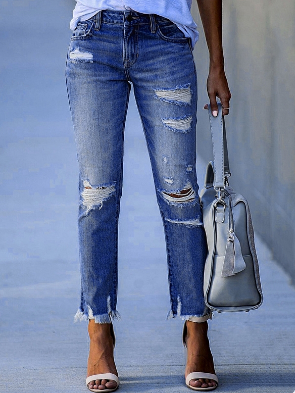 Zerfetzte Raw Saum Jeans HS927