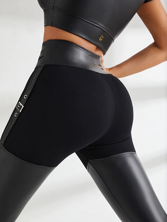 ZASUWA Weiblich PU Glänzend Metall Knöpfe Hip-Lift Sportbekleidung  HS814