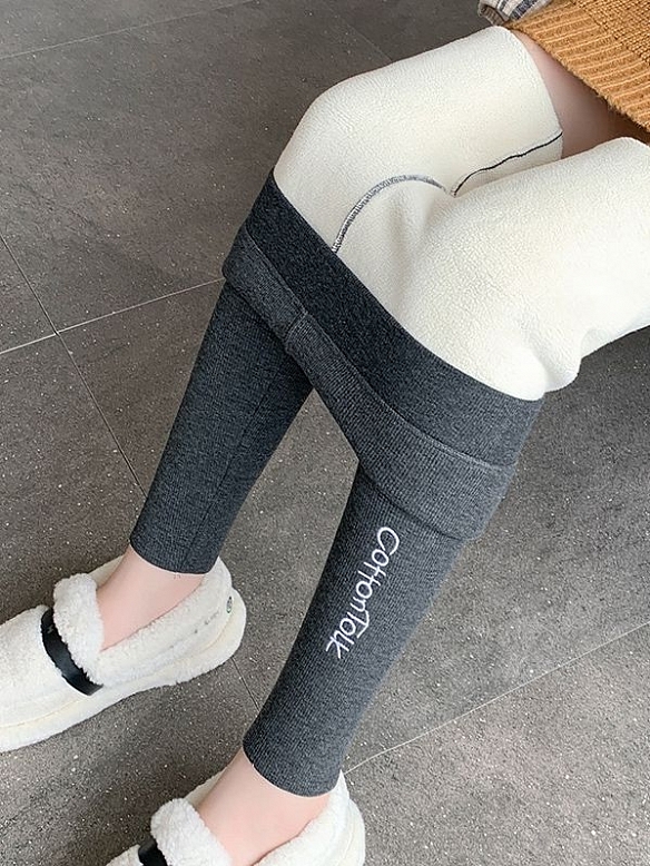 Hochtaillierte, eng anliegende Hose aus verdickter Fleece-Baumwolle HS843