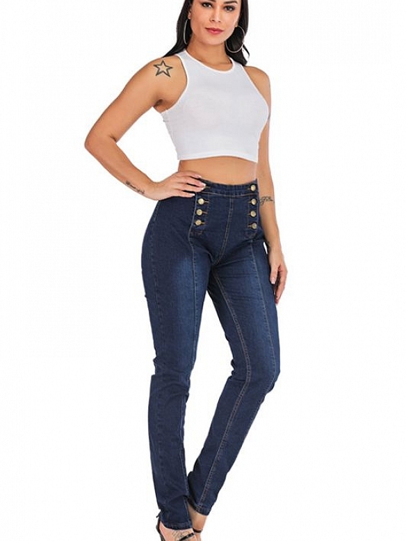 Zweireihige zerrissene Stretch-Damenhose HS935