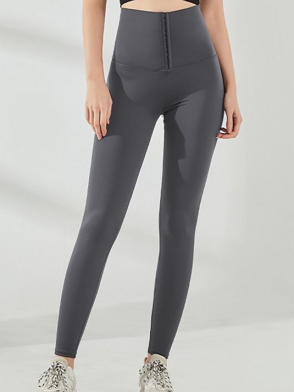 Unifarbene Yoga-Hose mit Knopfverschluss HS937