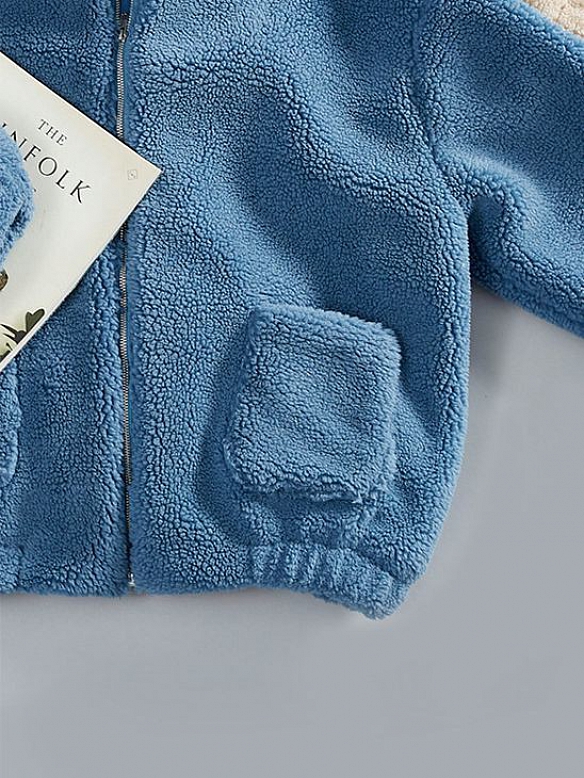 Damen Sport Kapuzenjacke Teddy Fleece Plüschjacke mit Seitentaschen  FT188