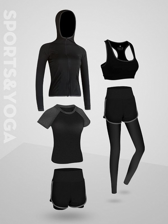 YOGA KLEIDUNG ANZUG 5ER-SET TRAININGSANZUG LAUFBEKLEIDUNG GYM FITNESS KLEIDUNG  ST096 