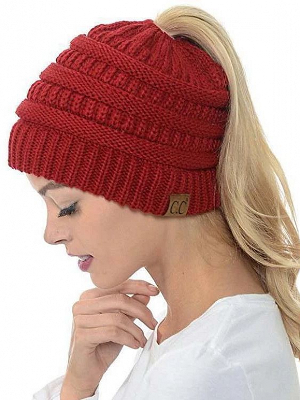 Damen Gestrickt verdicken Hut Mit Zöpfen Loch Loop  AS007