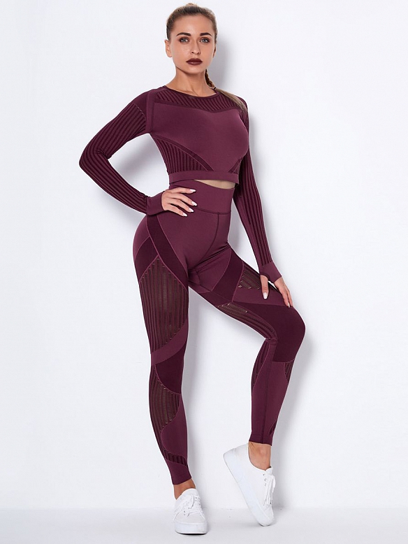 Nahtlos ausgeschnittenes, feuchtigkeitstransportierendes Yoga-Langarmset  ST222