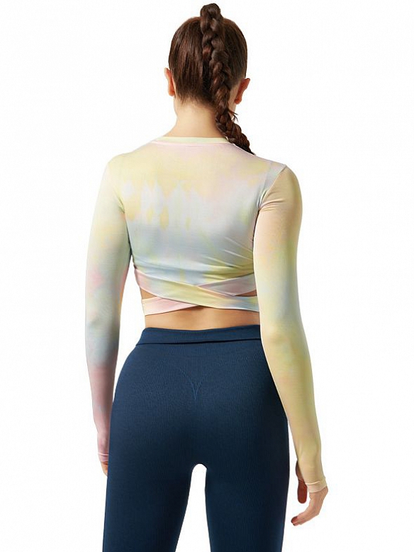Langärmeliges Tie-Dye Yoga-Kleid mit offenem Ausschnitt FT248