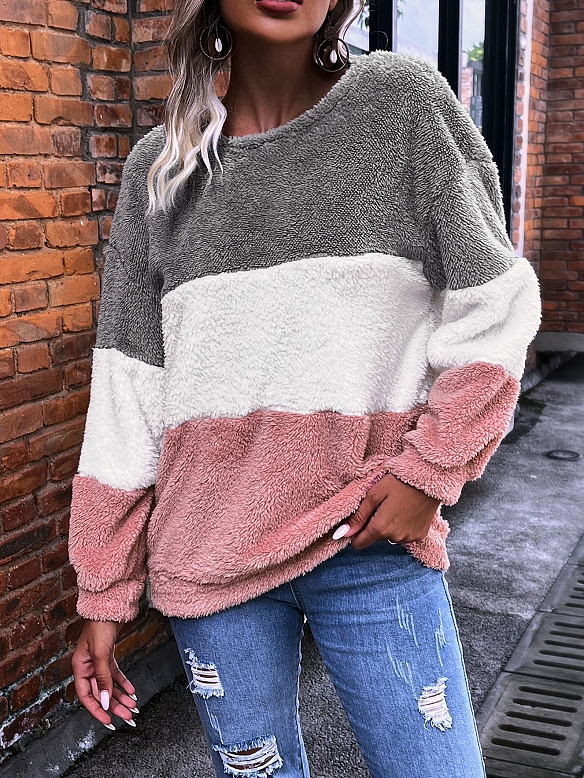 Pullover aus Flanell mit Rundhalsausschnitt für Frauen FT238